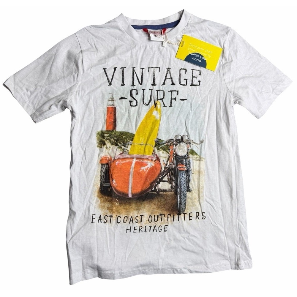 Boboli Vintage Surf Graphic T Shirt Boys Size 12 White NWT Beach Motorcycle